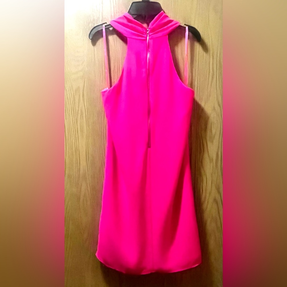 Twist-Neck Mini Dress in Bright Pink - Picture 3 of 8